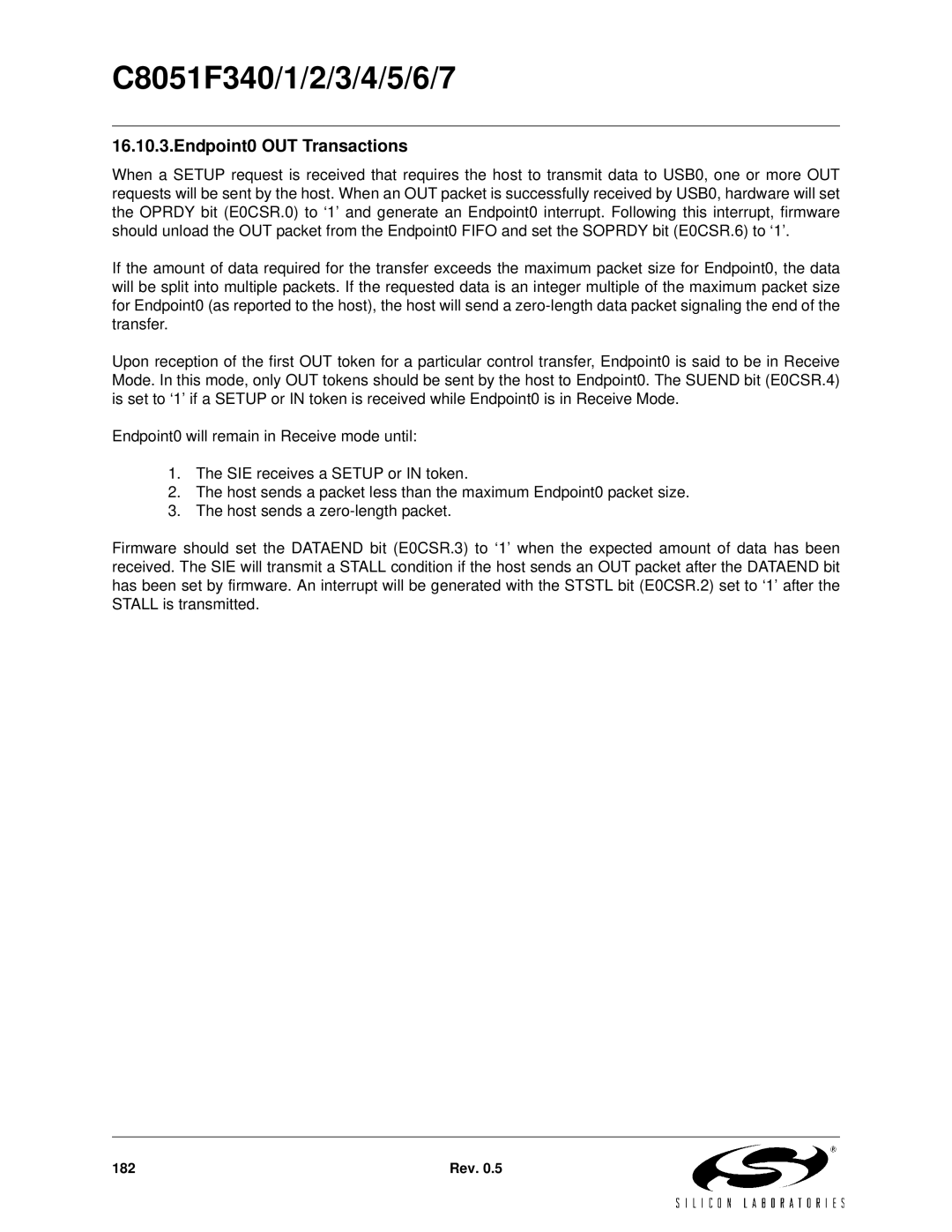 Silicon Laboratories C8051F345, C8051F347, C8051F346, C8051F341, C8051F343, C8051F340, C8051F344 Endpoint0 OUT Transactions 