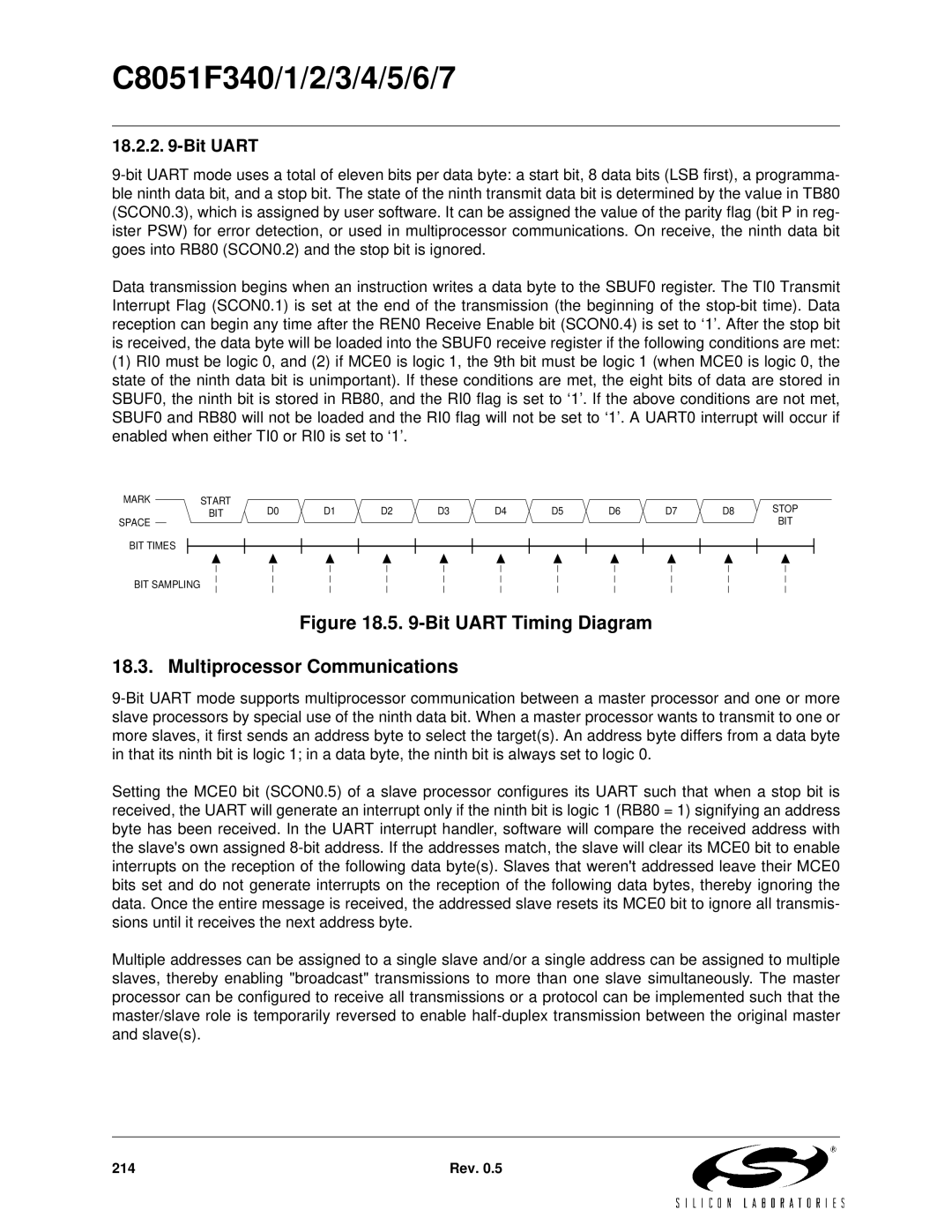 Silicon Laboratories C8051F345, C8051F347, C8051F346, C8051F341 Bit Uart Timing Diagram Multiprocessor Communications 