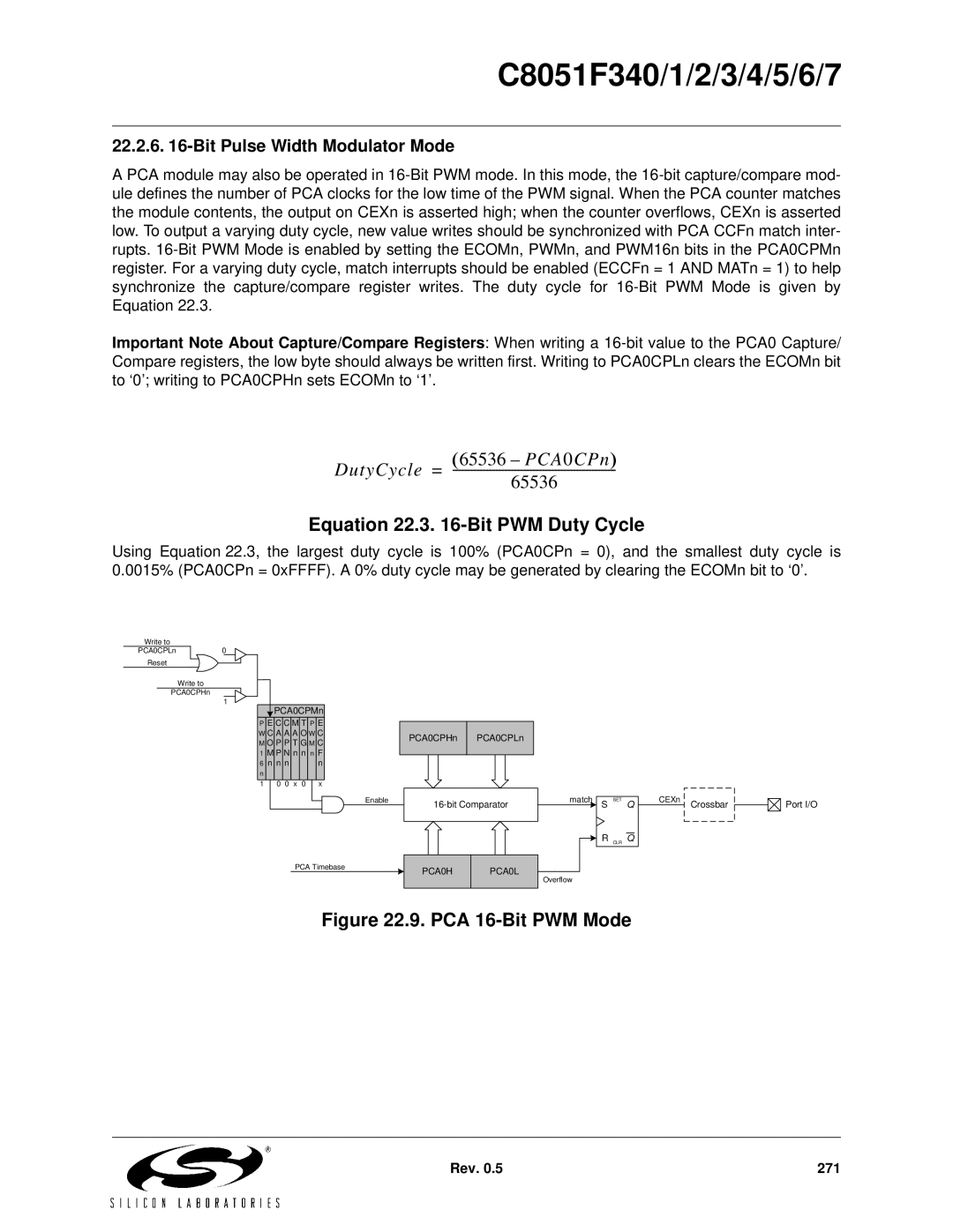 Silicon Laboratories C8051F342, C8051F347, C8051F346, C8051F341 Equation 22.3 -Bit PWM Duty Cycle, PCA 16-Bit PWM Mode 