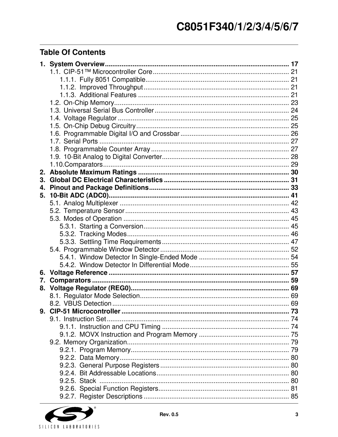 Silicon Laboratories C8051F343, C8051F347, C8051F346, C8051F341, C8051F340, C8051F344, C8051F345, C8051F342 Table Of Contents 