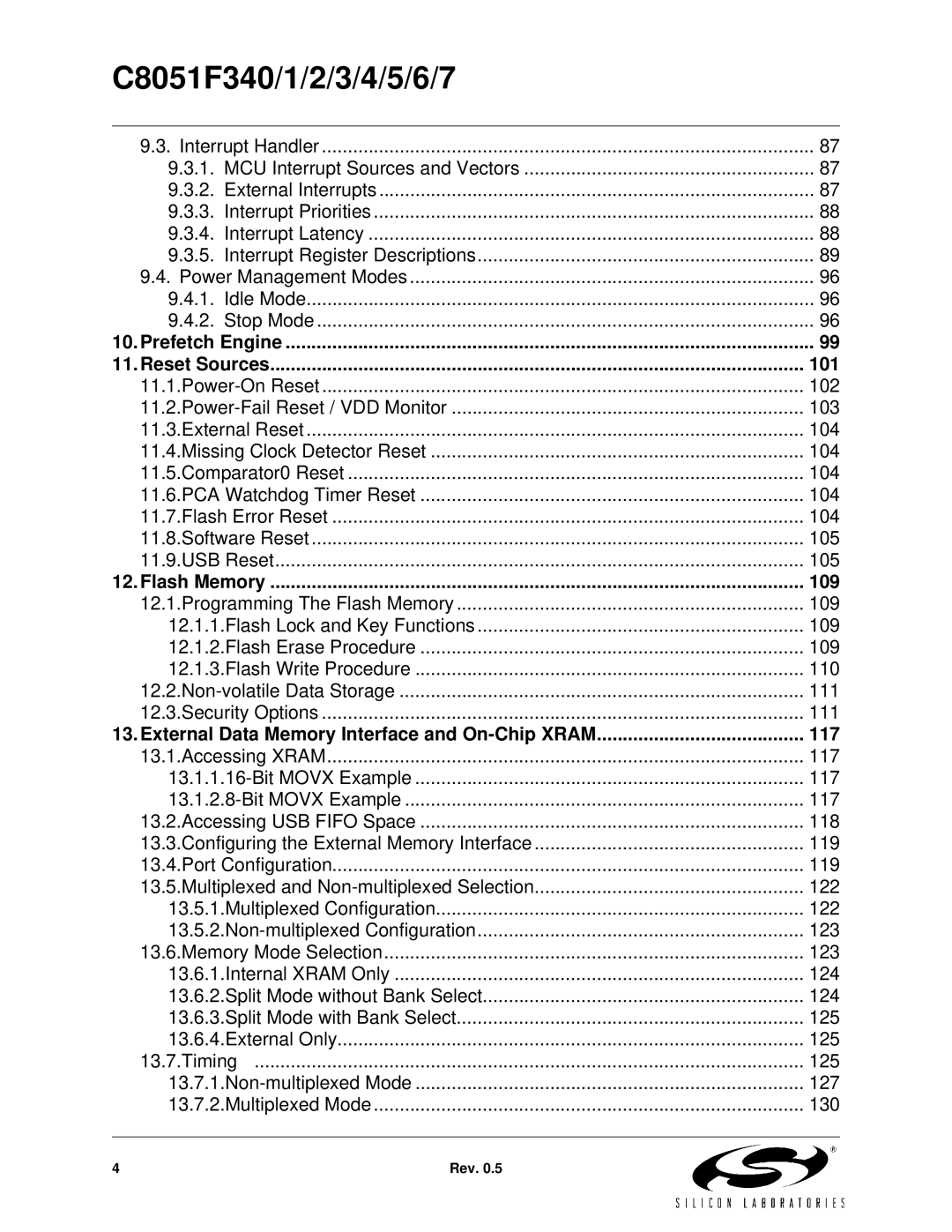 Silicon Laboratories C8051F340, C8051F347, C8051F346, C8051F341 Prefetch Engine Reset Sources 101, Flash Memory 109 
