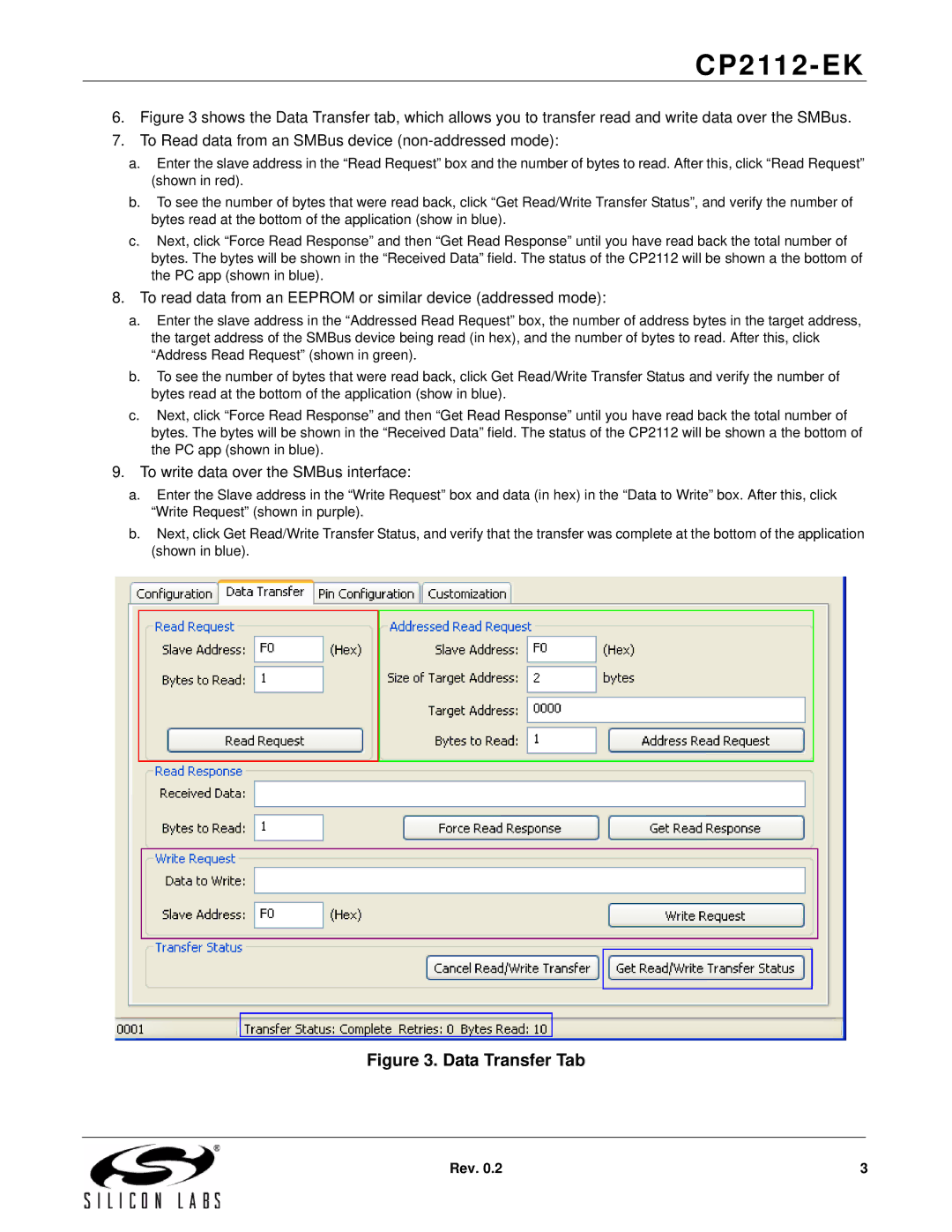 Silicon Laboratories CP2112-EK manual Data Transfer Tab 