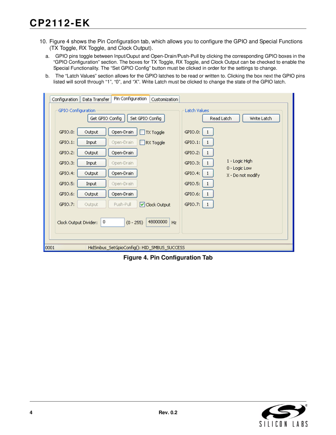 Silicon Laboratories CP2112-EK manual Pin Configuration Tab 