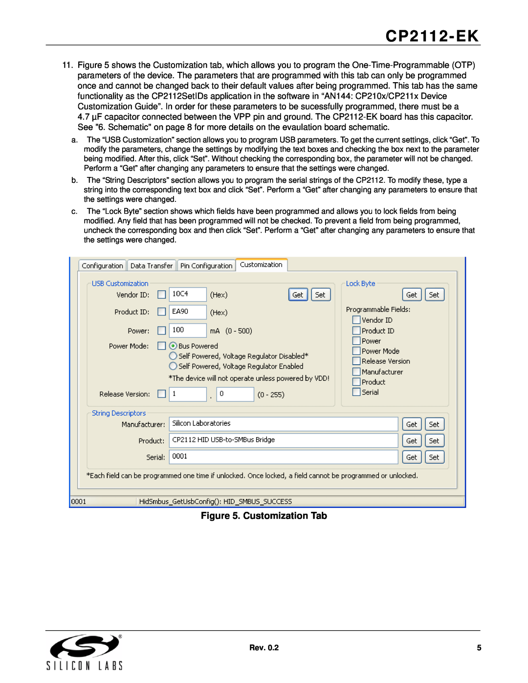 Silicon Laboratories CP2112-EK manual Customization Tab 
