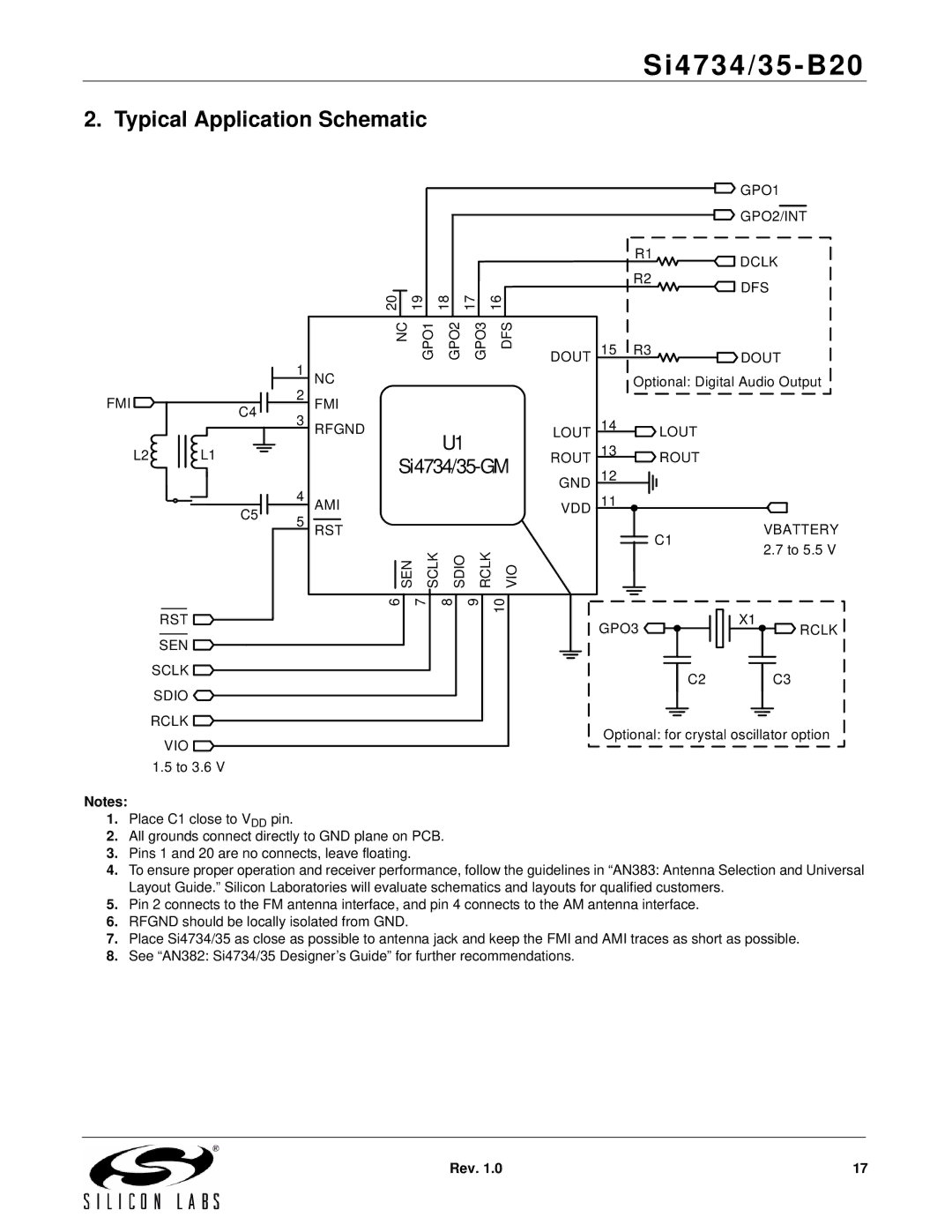 Silicon Laboratories SI4734/35-B20 manual Typical Application Schematic, Si4734/35-GM 