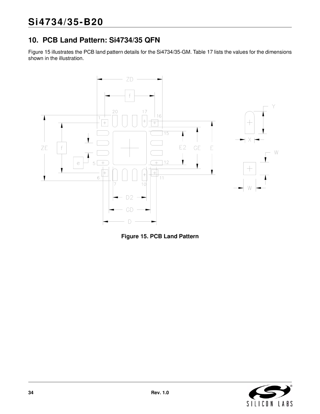 Silicon Laboratories SI4734/35-B20 manual PCB Land Pattern Si4734/35 QFN 