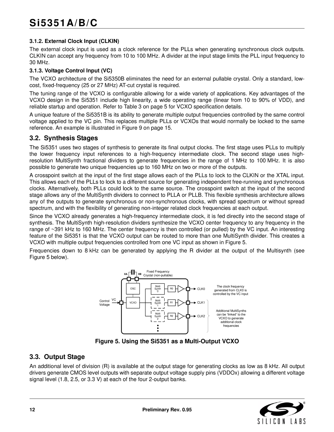 Silicon Laboratories SI5351A/B/C Synthesis Stages, Output Stage, External Clock Input Clkin, Voltage Control Input VC 