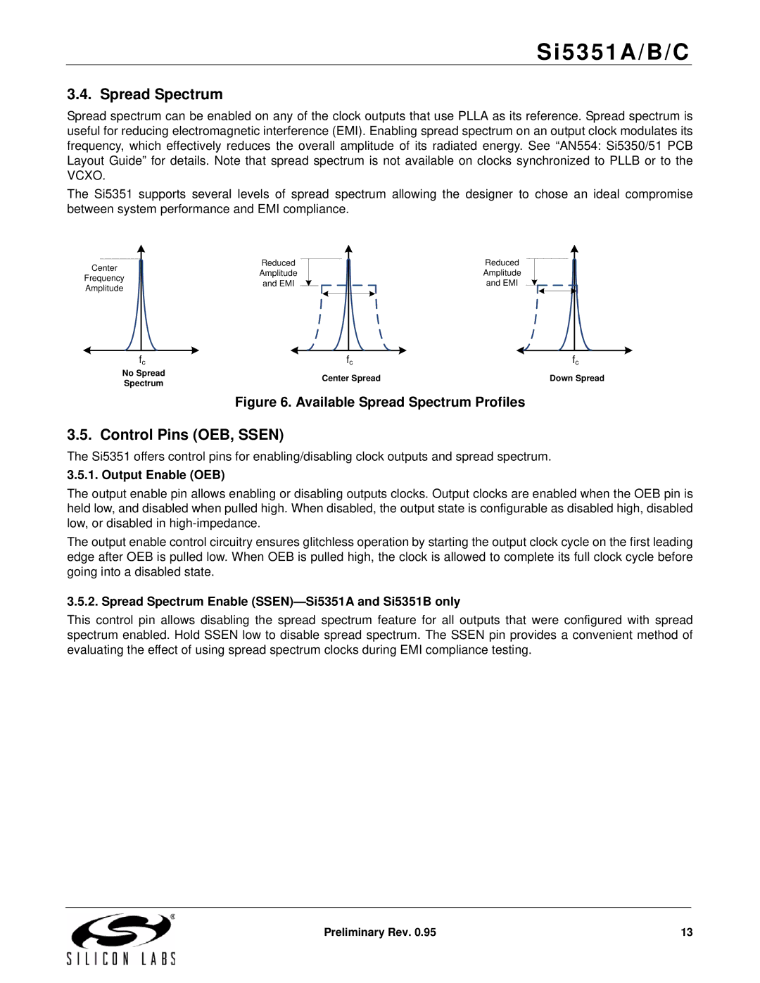 Silicon Laboratories SI5351A/B/C specifications Spread Spectrum, Control Pins OEB, Ssen, Output Enable OEB 