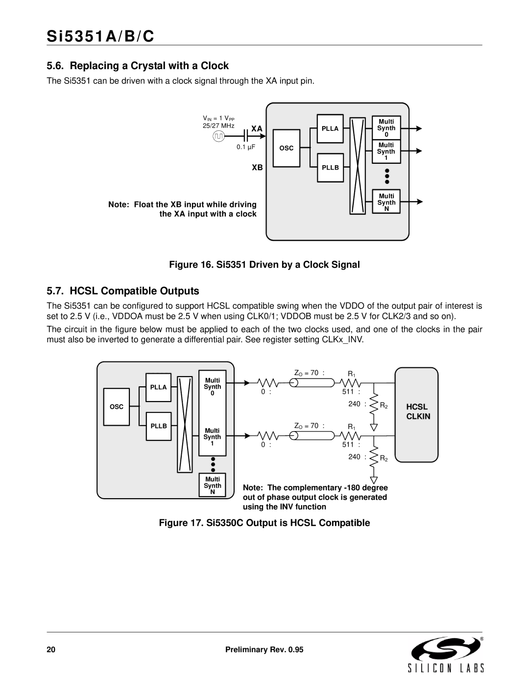 Silicon Laboratories SI5351A/B/C specifications Replacing a Crystal with a Clock, Hcsl Compatible Outputs 