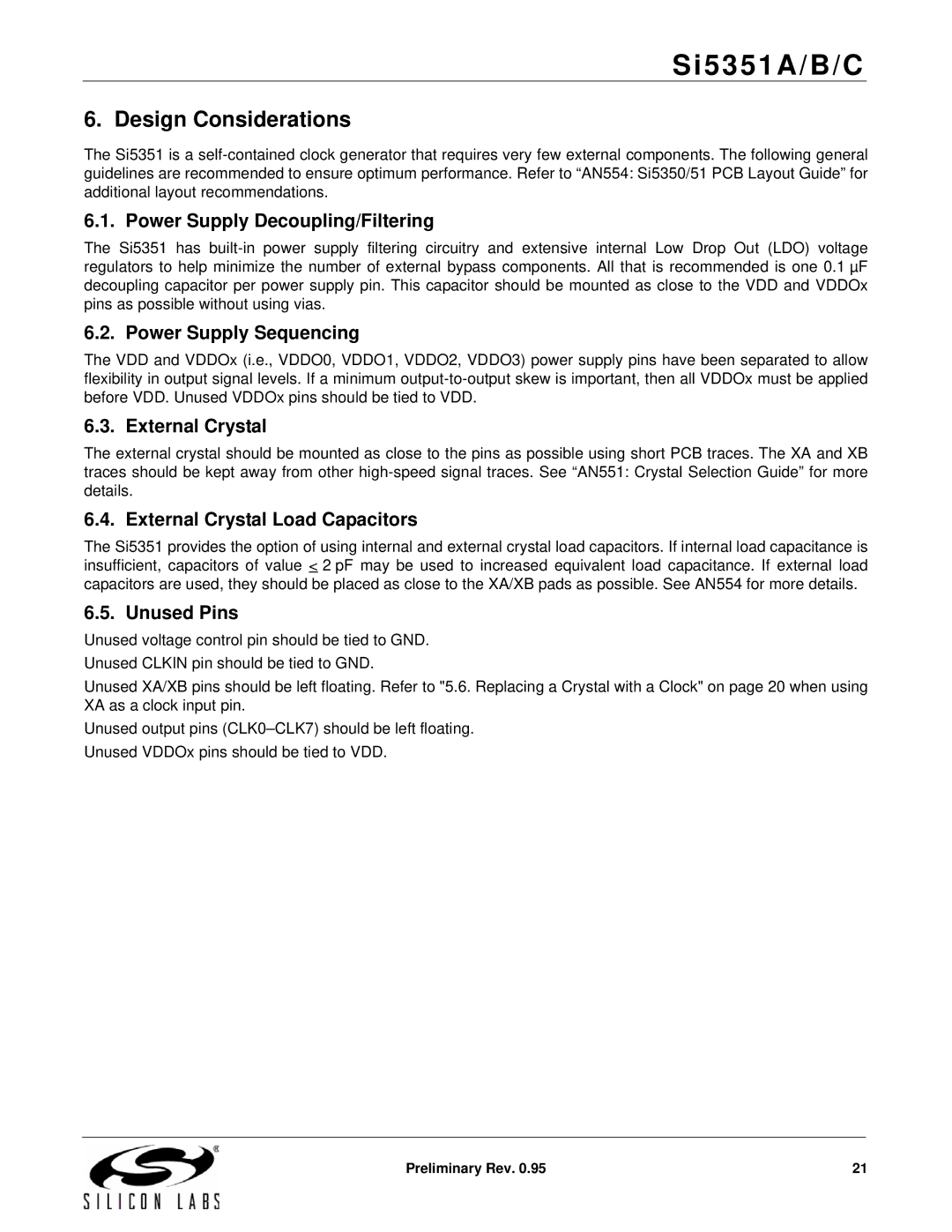 Silicon Laboratories SI5351A/B/C specifications Design Considerations 