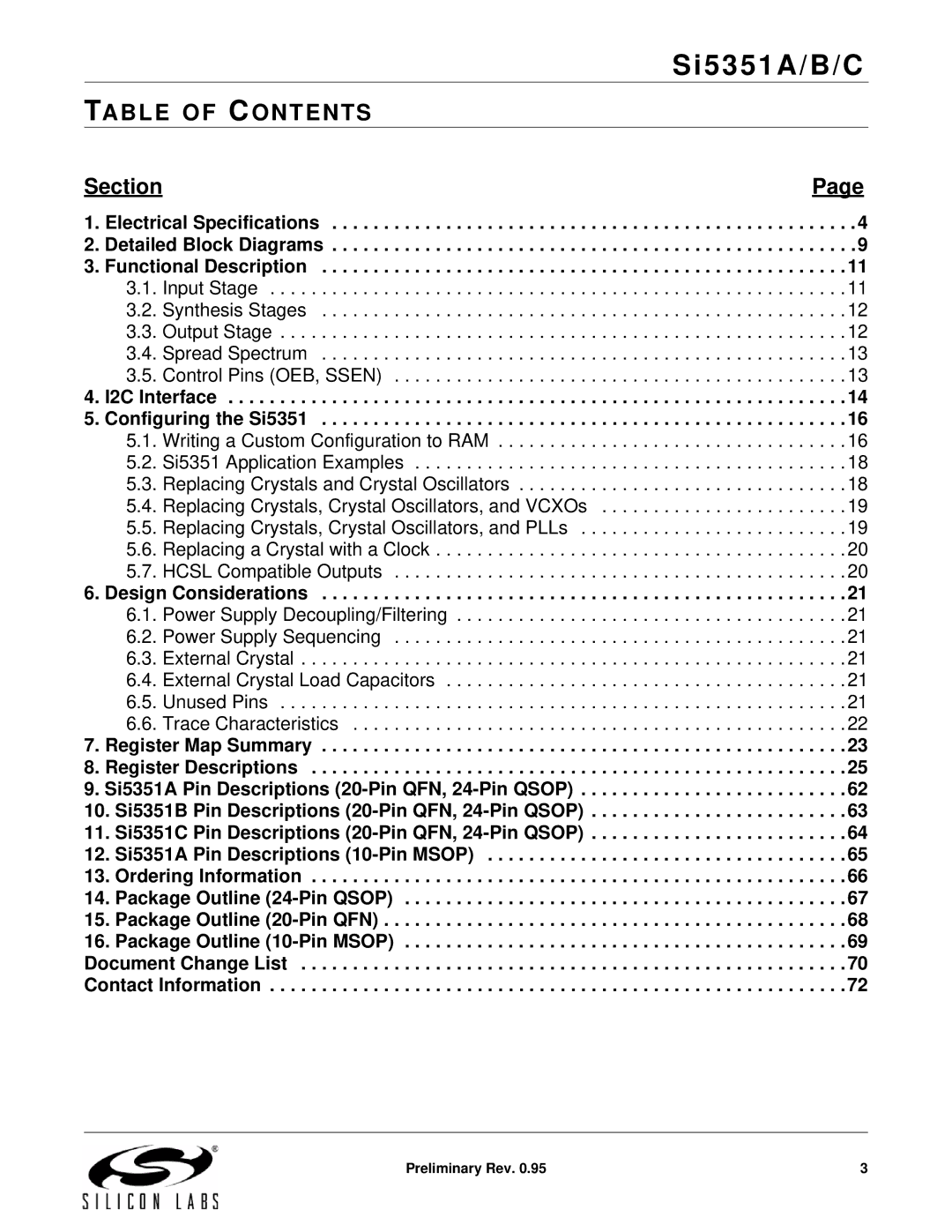 Silicon Laboratories SI5351A/B/C specifications Table of Contents 