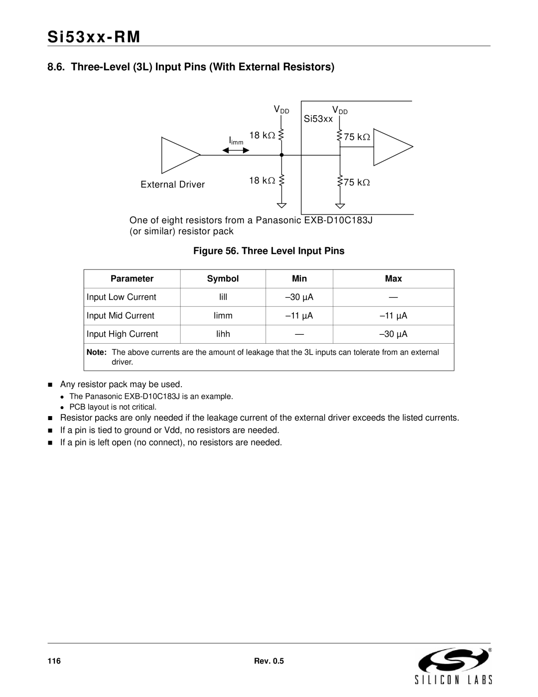 Silicon Laboratories SI5324, SI5369, SI5365, SI5366, SI5367, SI5374, SI5375 Three-Level 3L Input Pins With External Resistors 