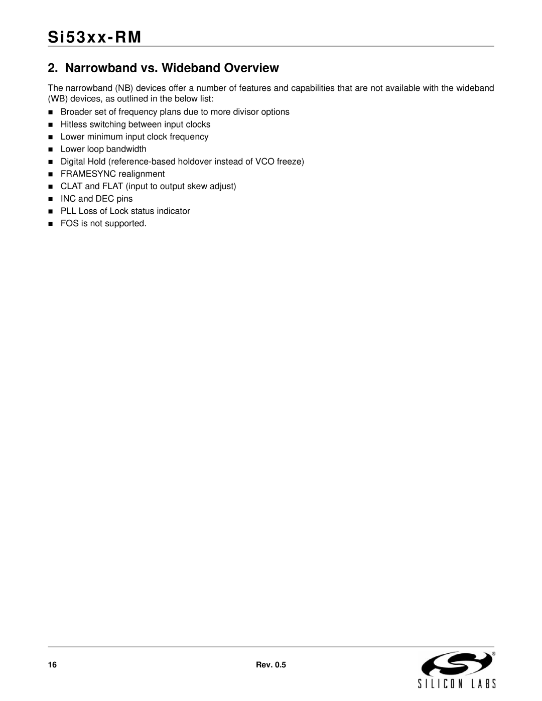 Silicon Laboratories SI5365, SI5369, SI5366, SI5367, SI5374, SI5375, SI5326, SI5327, SI5319 manual Narrowband vs. Wideband Overview 