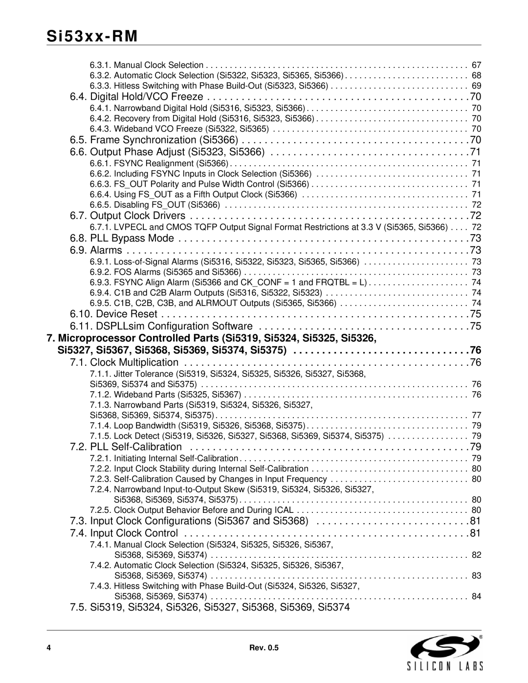 Silicon Laboratories SI5374, SI5369, SI5365, SI5366, SI5367, SI5375, SI5326, SI5327, SI5319, SI5368, SI5323 Output Clock Drivers 