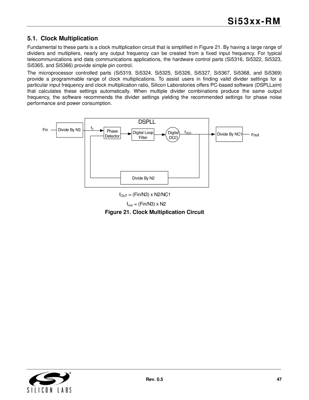 Silicon Laboratories SI5366, SI5369, SI5365, SI5367, SI5374, SI5375, SI5326, SI5327, SI5319 manual Clock Multiplication Circuit 