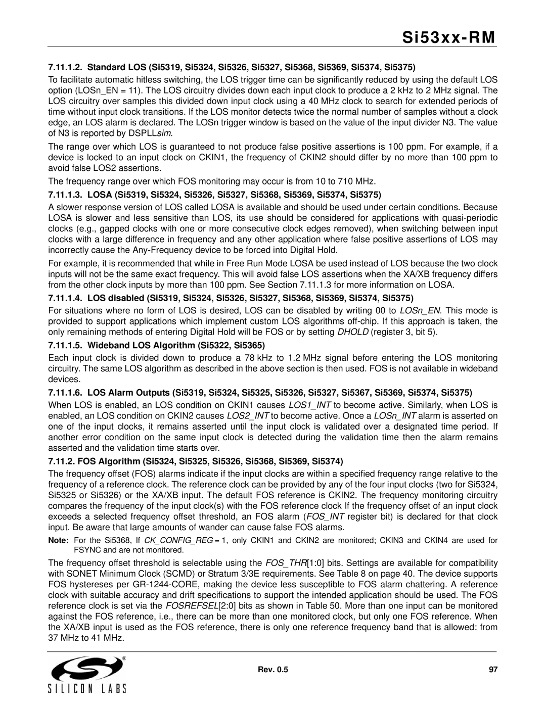 Silicon Laboratories SI5327, SI5369, SI5365, SI5366, SI5367 manual FOS Algorithm Si5324, Si5325, Si5326, Si5368, Si5369, Si5374 