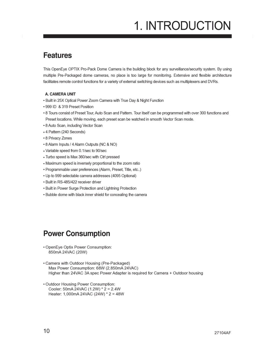 Silicon Optix CM-525P manual Introduction, Features, Power Consumption 