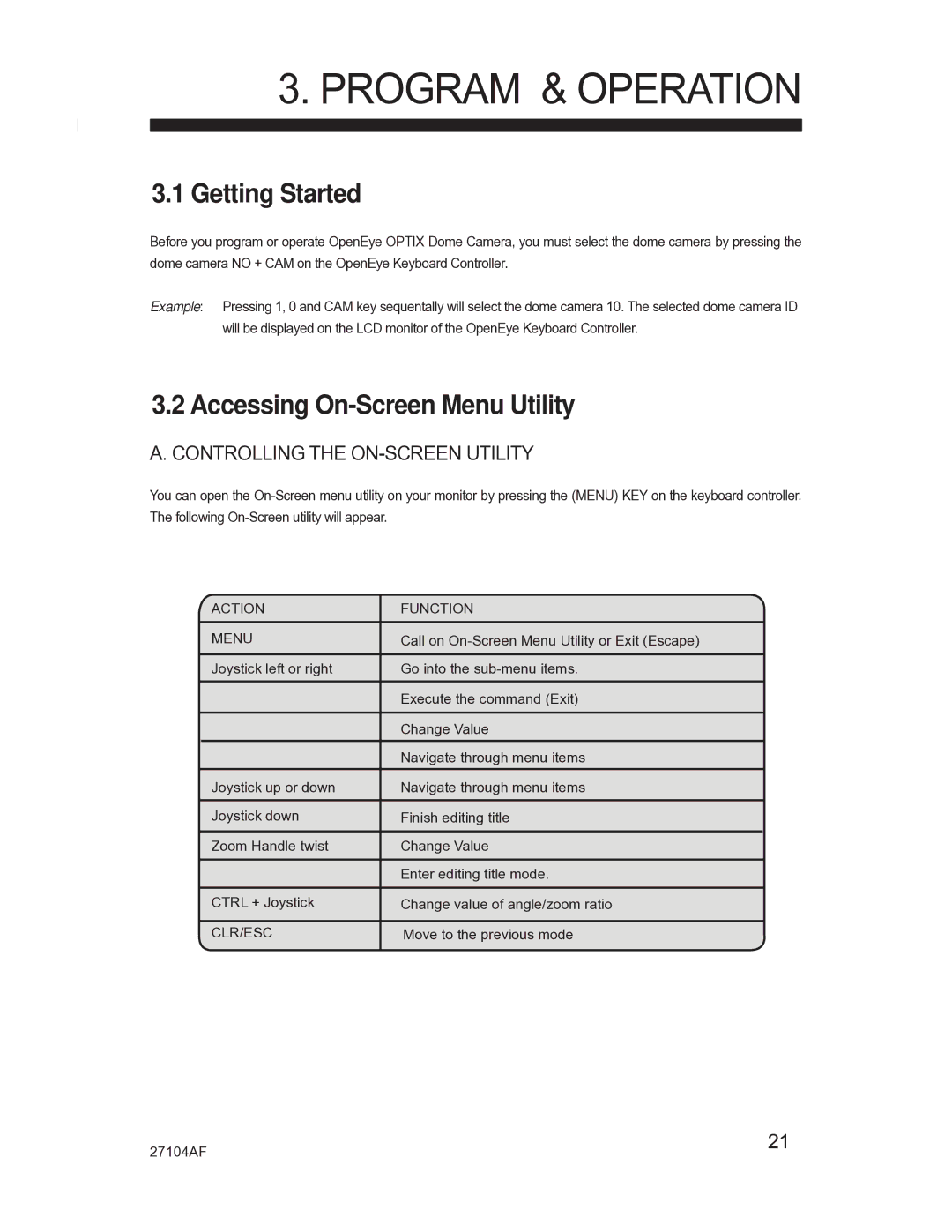 Silicon Optix CM-525P manual Program & Operation, Accessing On-Screen Menu Utility, Controlling the ON-SCREEN Utility 