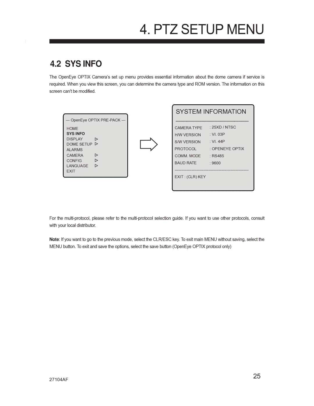 Silicon Optix CM-525P manual SYS Info 