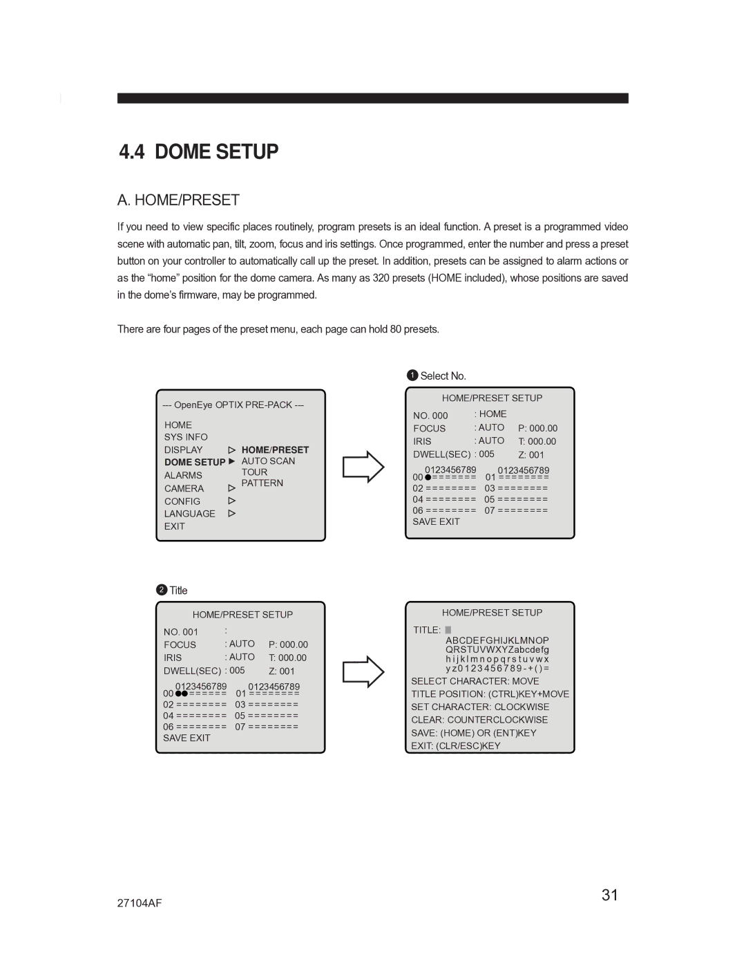 Silicon Optix CM-525P manual Home/Preset, Dome Setup 