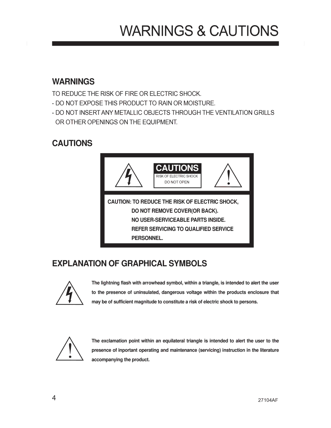 Silicon Optix CM-525P manual Explanation of Graphical Symbols 