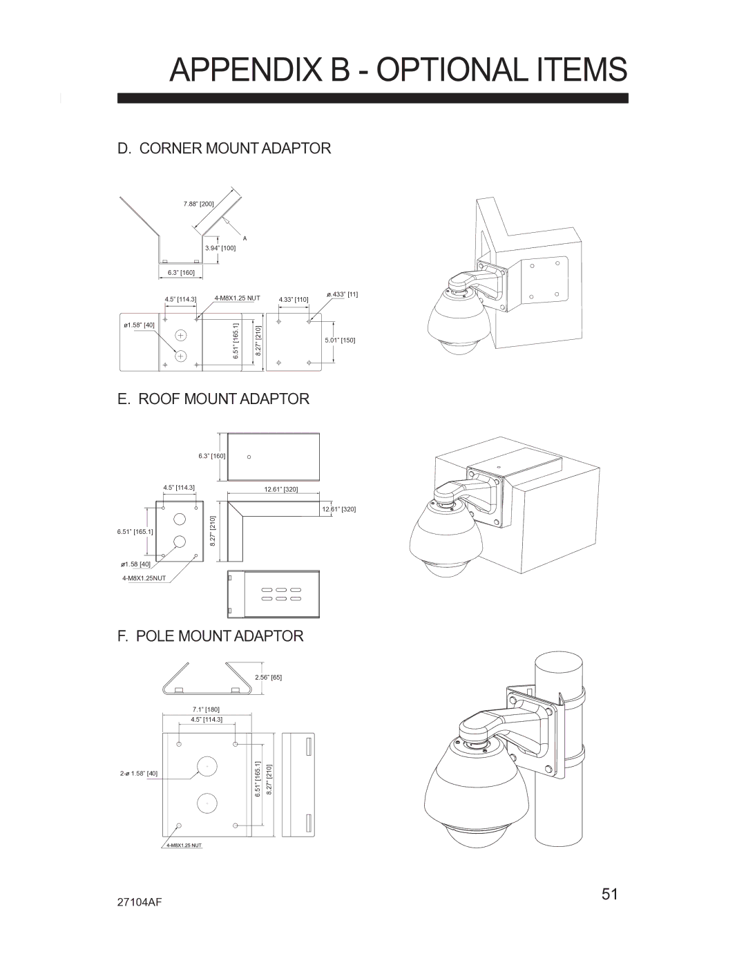 Silicon Optix CM-525P manual Corner Mount Adaptor, Roof Mount Adaptor, Pole Mount Adaptor 