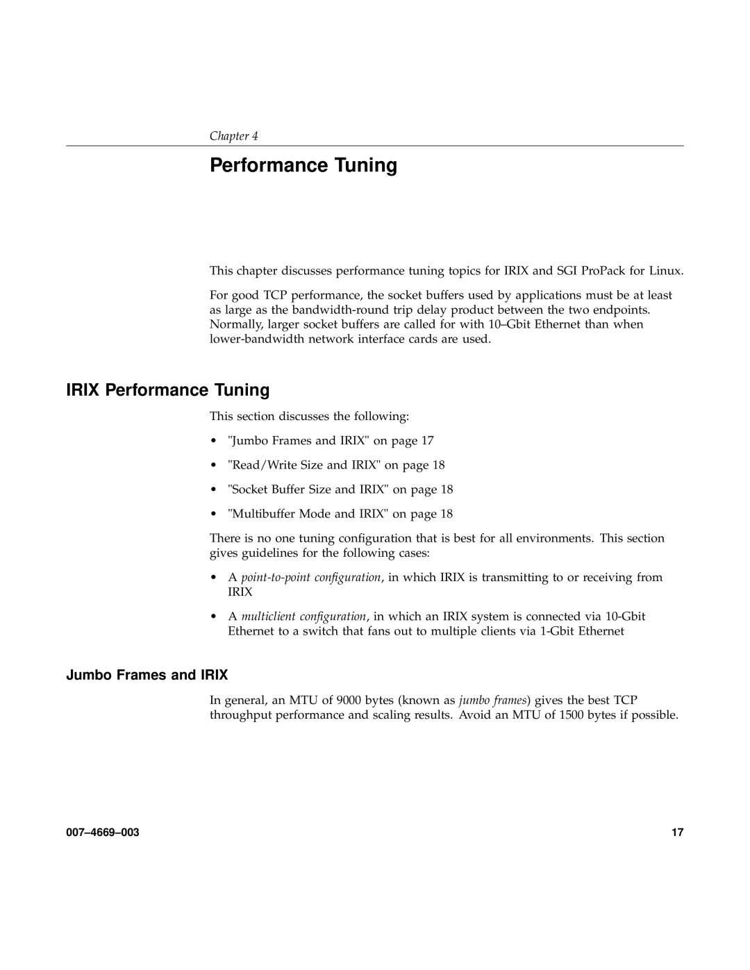 Silicon Power Computer & comm 74669003 manual Irix Performance Tuning, Jumbo Frames and Irix 