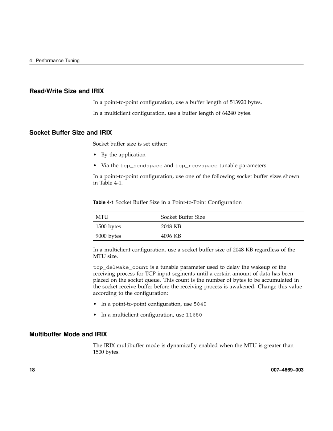 Silicon Power Computer & comm 74669003 Read/Write Size and Irix, Socket Buffer Size and Irix, Multibuffer Mode and Irix 