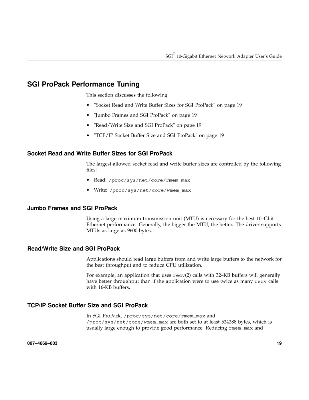 Silicon Power Computer & comm 74669003 SGI ProPack Performance Tuning, Socket Read and Write Buffer Sizes for SGI ProPack 