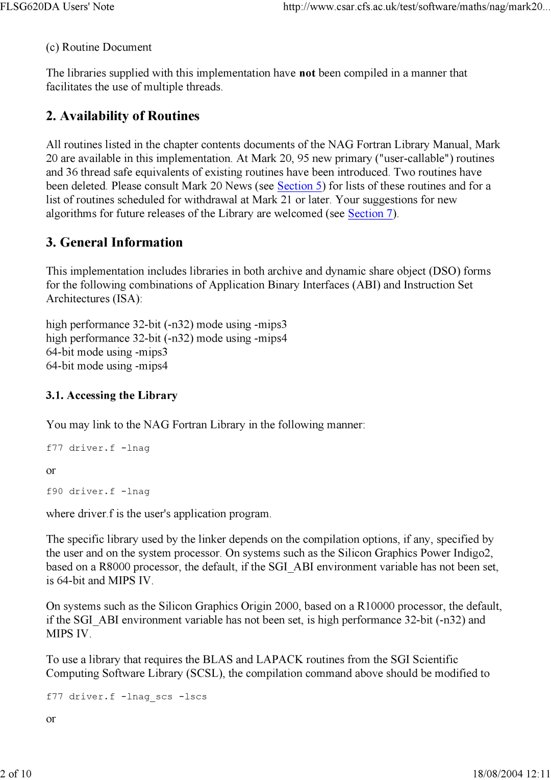 Silicon Power Computer & comm FLSG620DA appendix Availability of Routines, General Information, Accessing the Library 