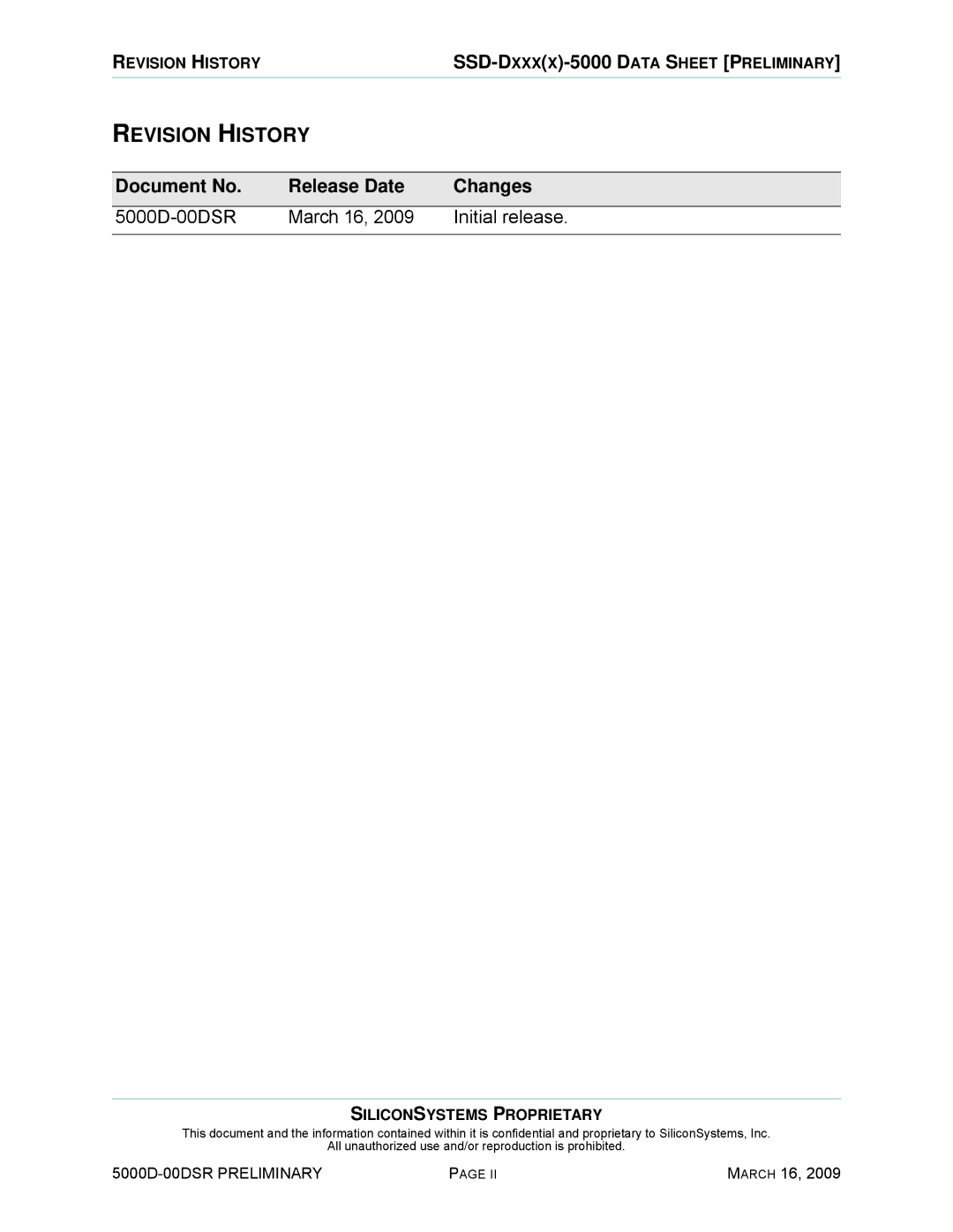 Silicon Valley Peripherals SSD-D0120PI-5000 manual Revision History 