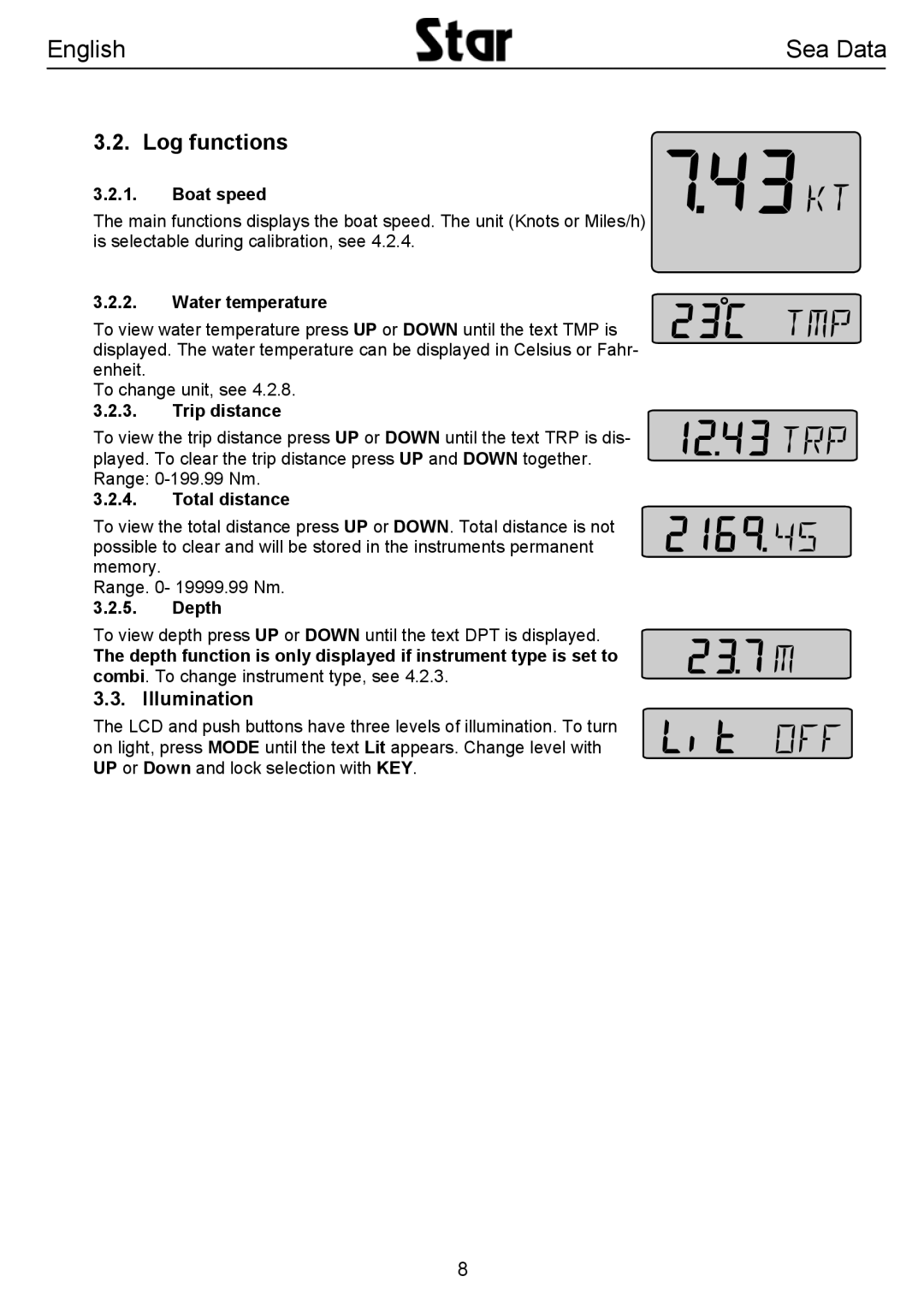 Silva SEA DATA user manual Log functions, Illumination 