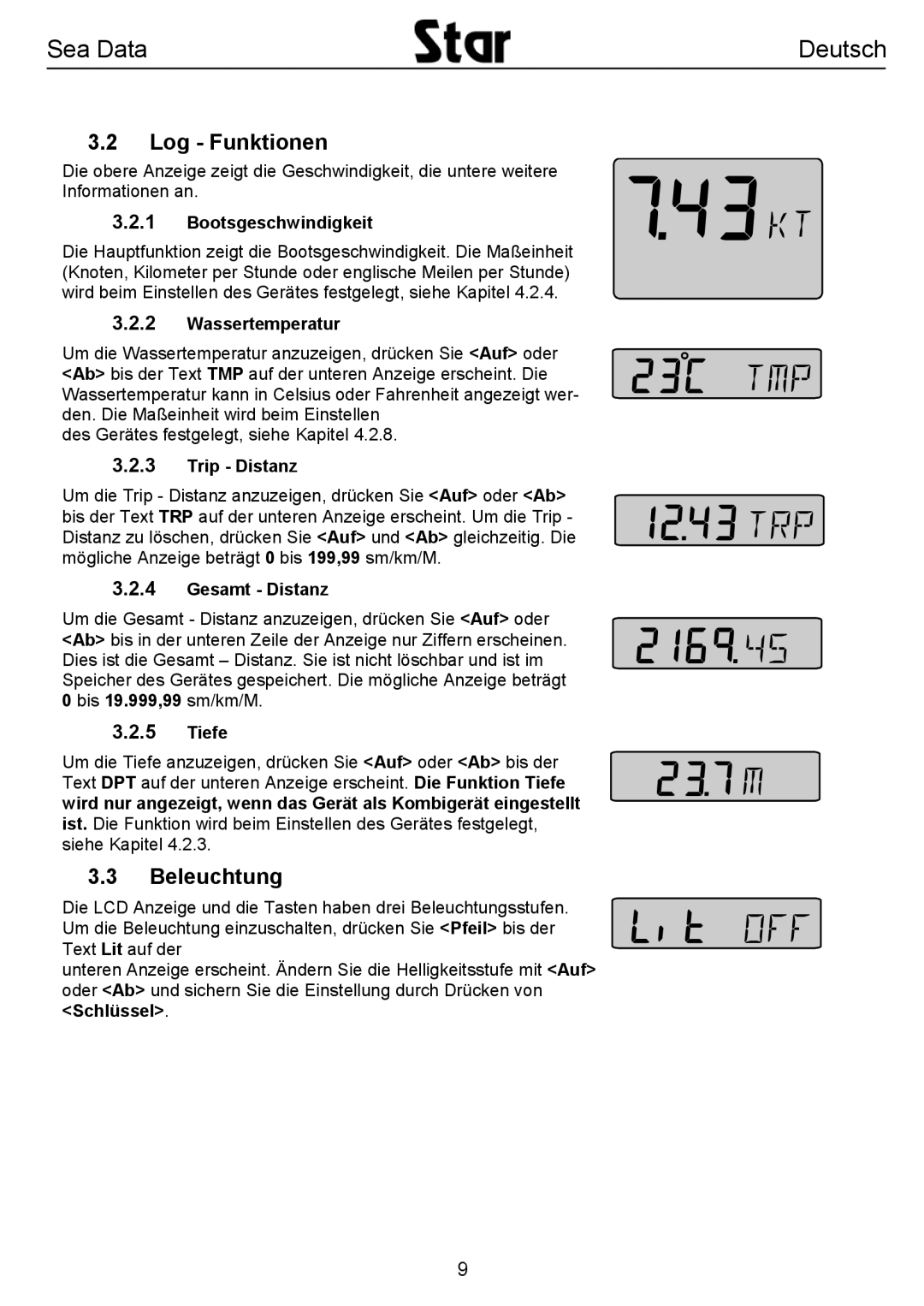 Silva SEA DATA manual Log Funktionen, Beleuchtung 