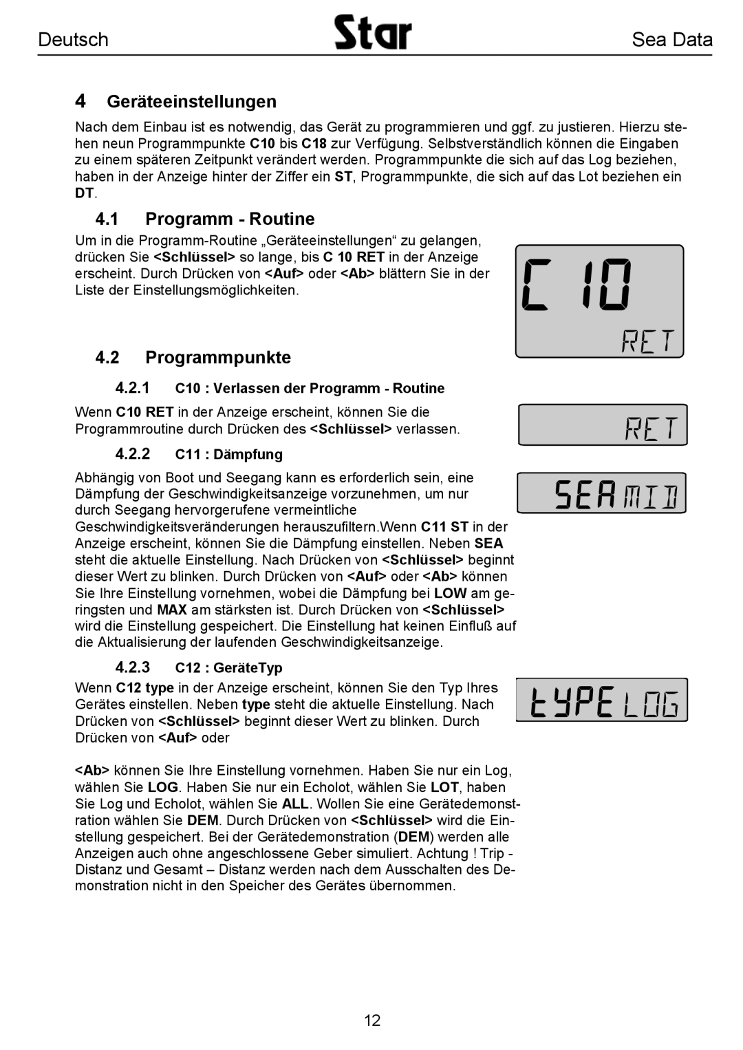 Silva SEA DATA manual Geräteeinstellungen, Programm Routine, Programmpunkte 