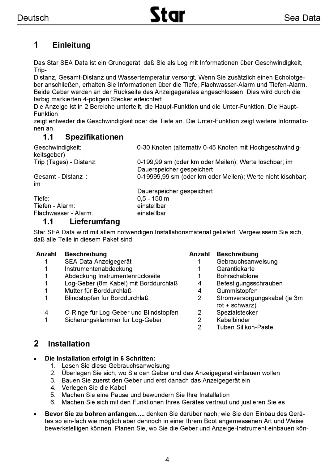 Silva SEA DATA manual Einleitung, Spezifikationen, Lieferumfang, Installation 