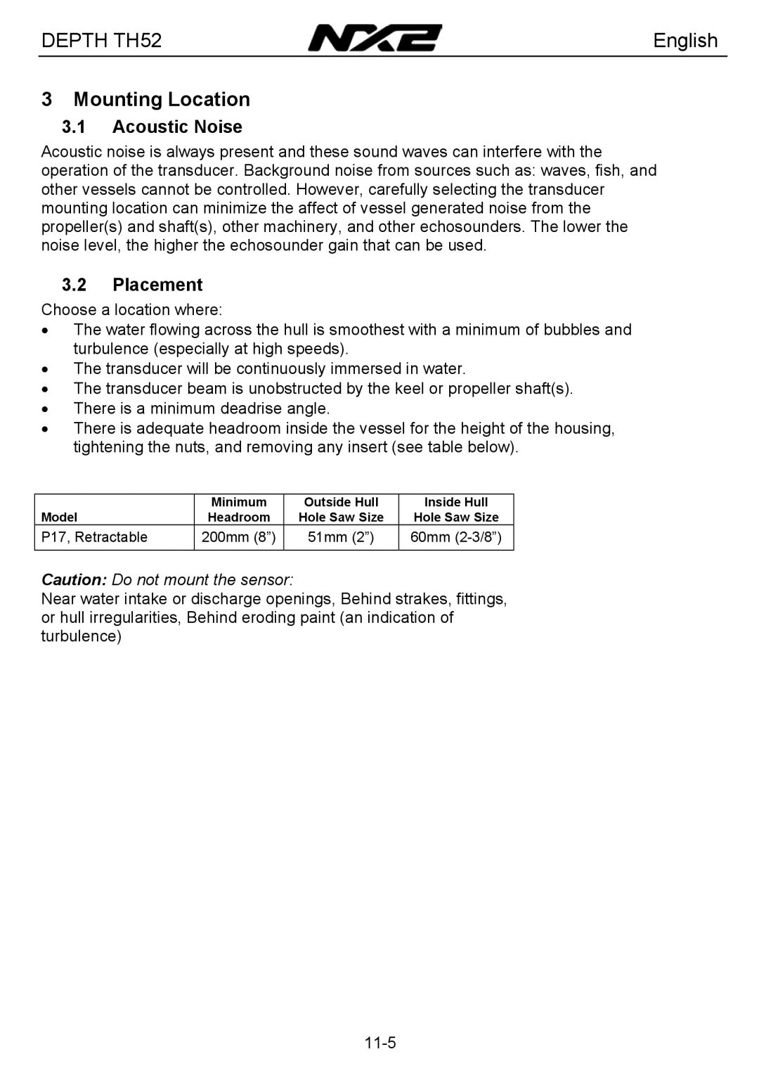 Silva TH52 installation manual Mounting Location, Acoustic Noise, Placement 