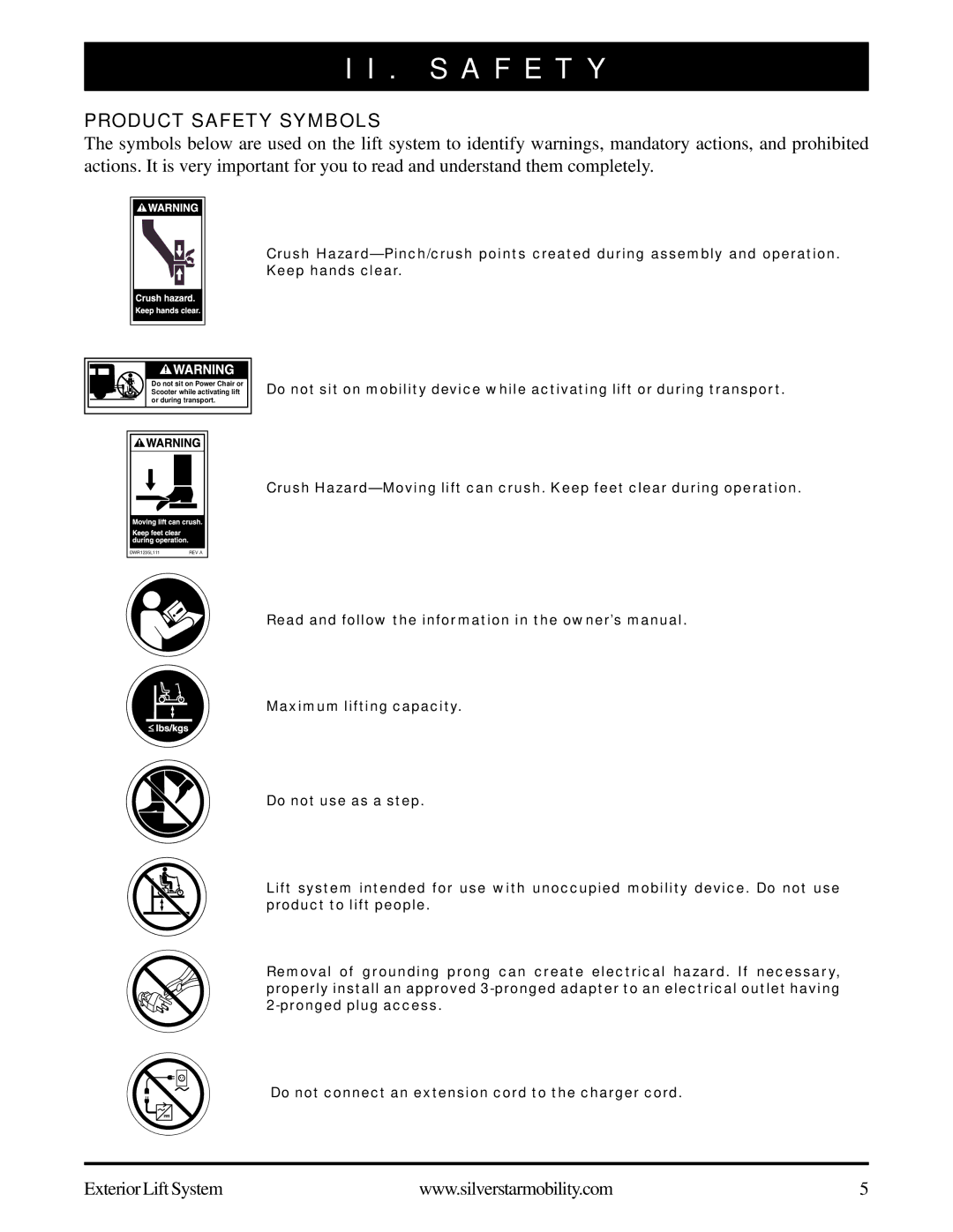 Silver Star INFMANU3270 manual S a F E T Y, Product Safety Symbols 