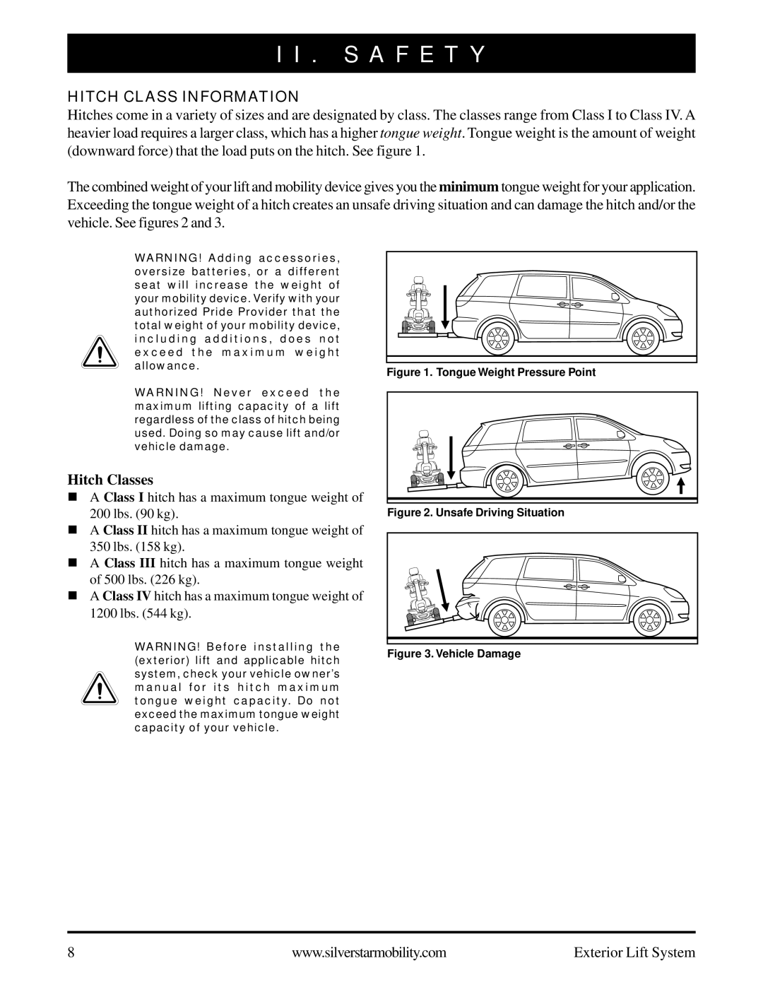 Silver Star INFMANU3270 manual Hitch Class Information, Hitch Classes 