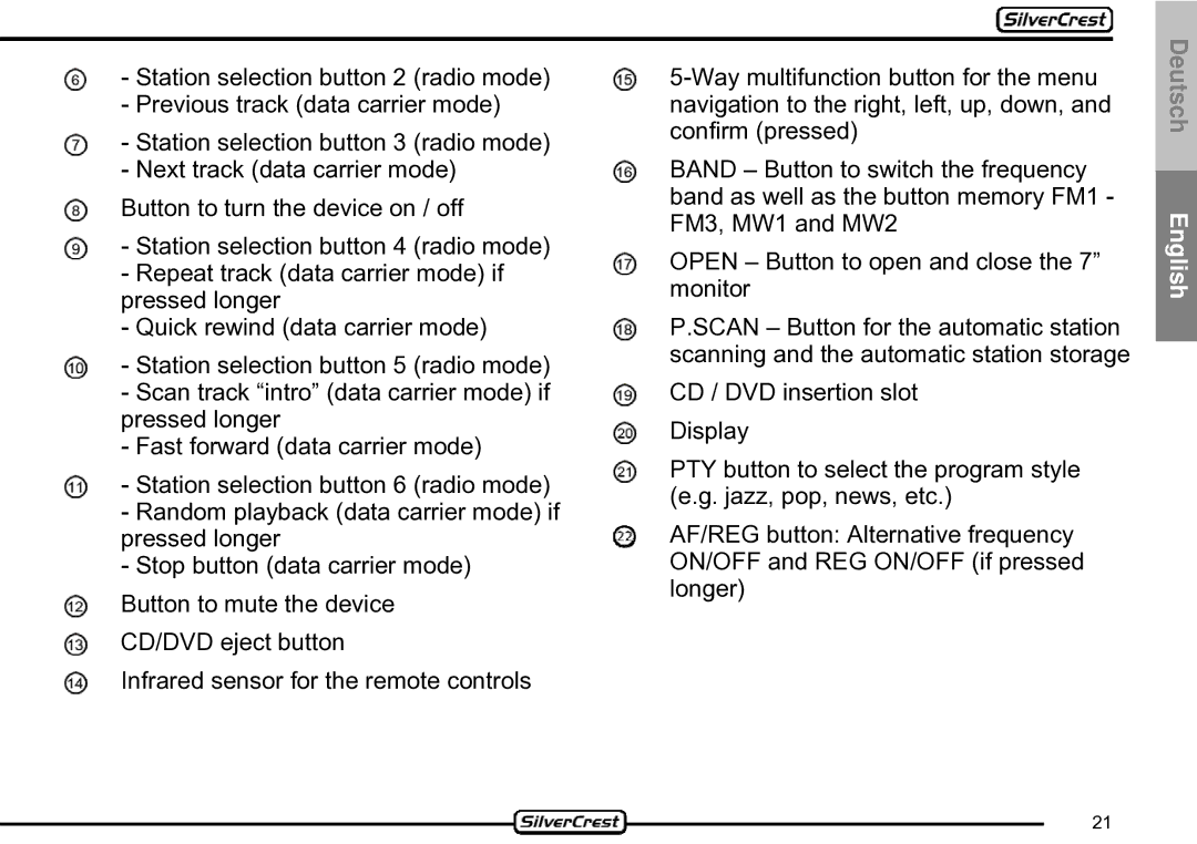 Silvercrest CDV-710 important safety instructions FM3, MW1 and MW2 