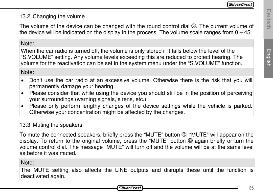 Silvercrest CDV-710 important safety instructions Changing the volume, Muting the speakers 