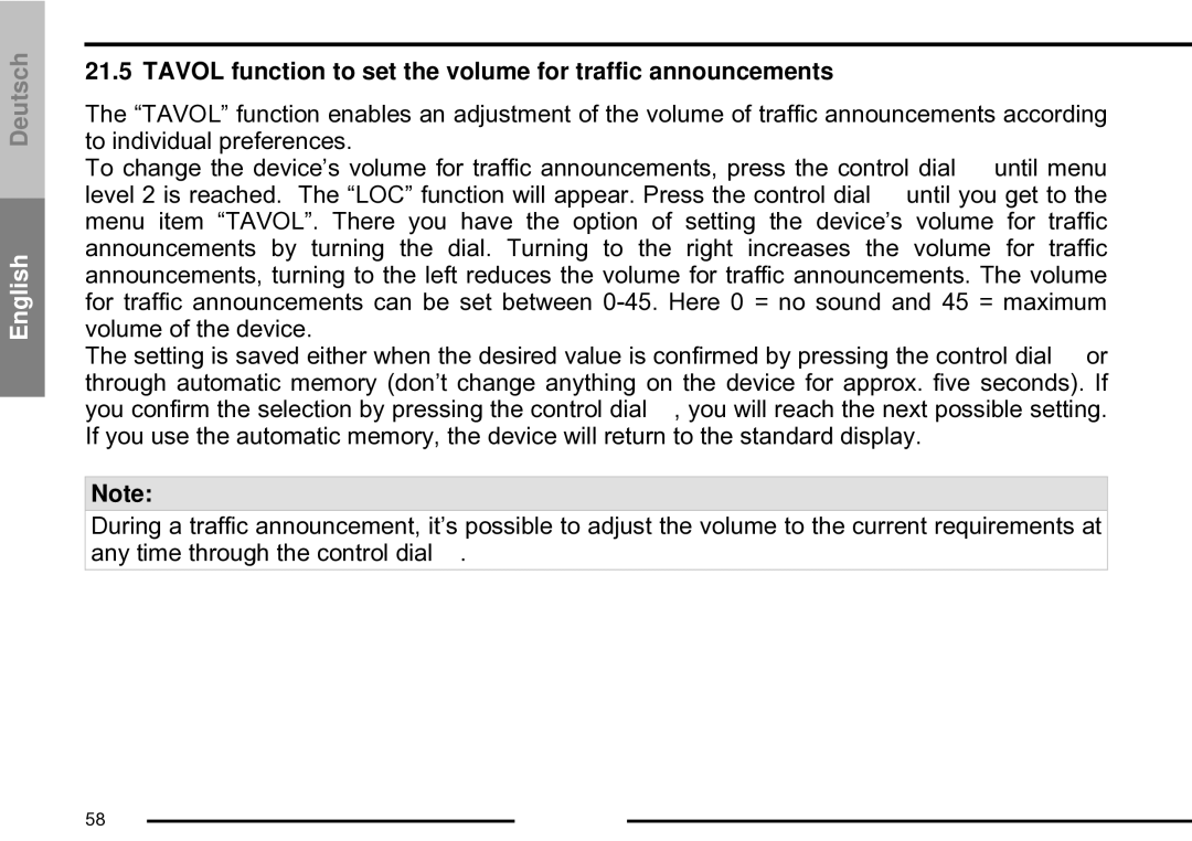 Silvercrest CDV-710 important safety instructions Tavol function to set the volume for traffic announcements 