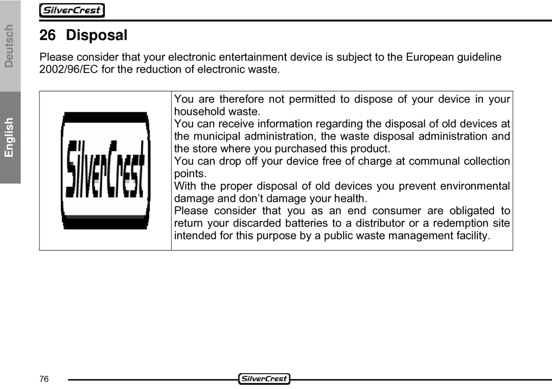 Silvercrest CDV-710 important safety instructions Disposal 