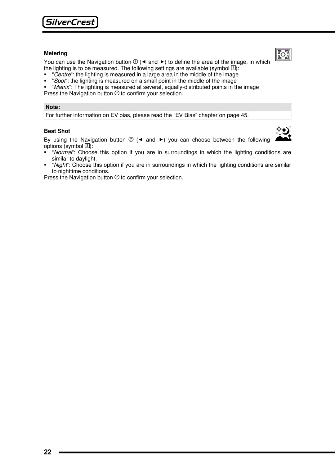 Silvercrest DV-767 instruction manual Metering, Best Shot 