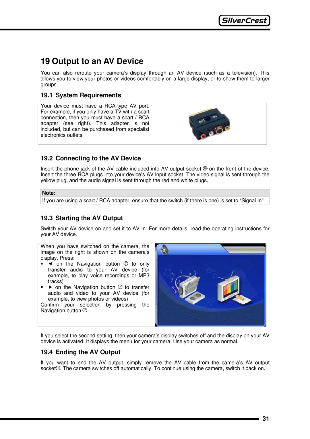 Silvercrest DV-767 Output to an AV Device, System Requirements, Connecting to the AV Device, Starting the AV Output 