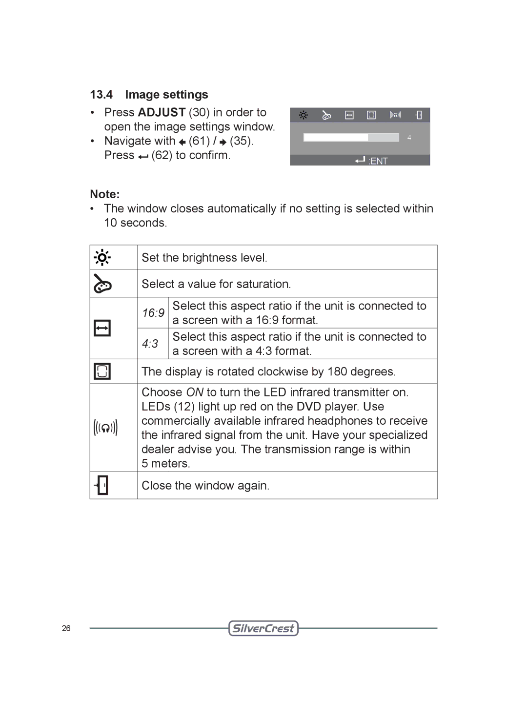 Silvercrest DVT-480 user manual Image settings 