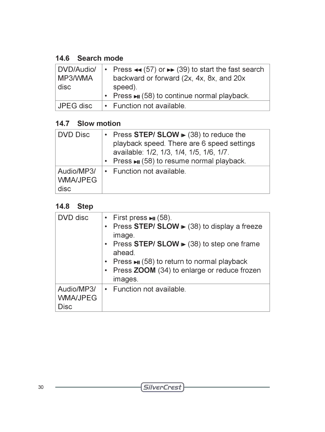 Silvercrest DVT-480 user manual Search mode, Slow motion, Step 