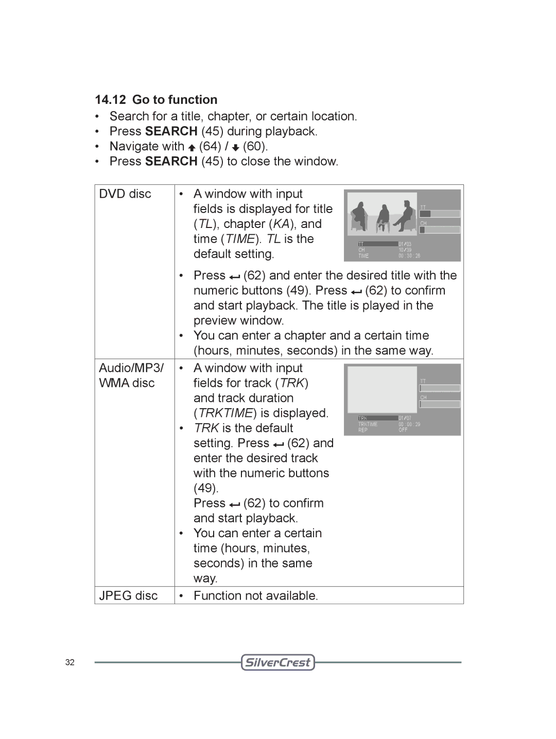 Silvercrest DVT-480 user manual Go to function 