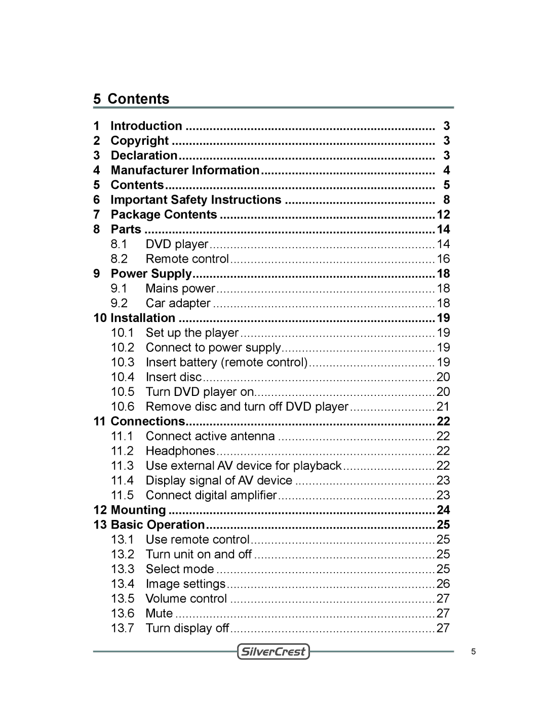 Silvercrest DVT-480 user manual Contents 