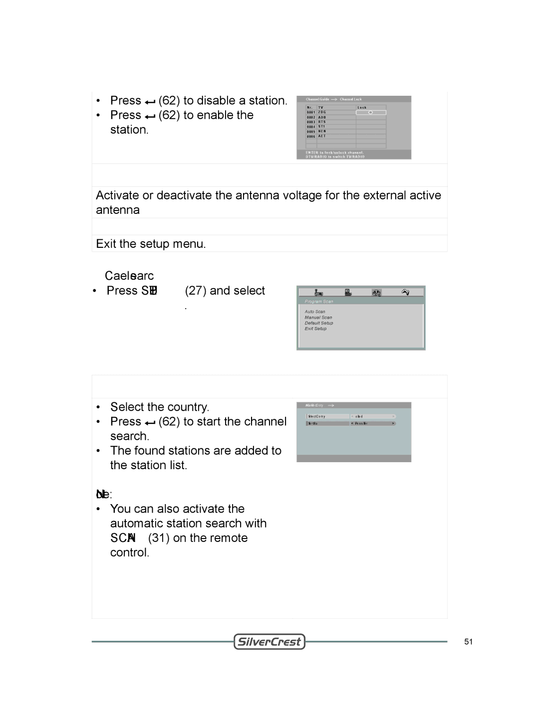 Silvercrest DVT-480 user manual Antenna Power, Channel search, Auto Scan 