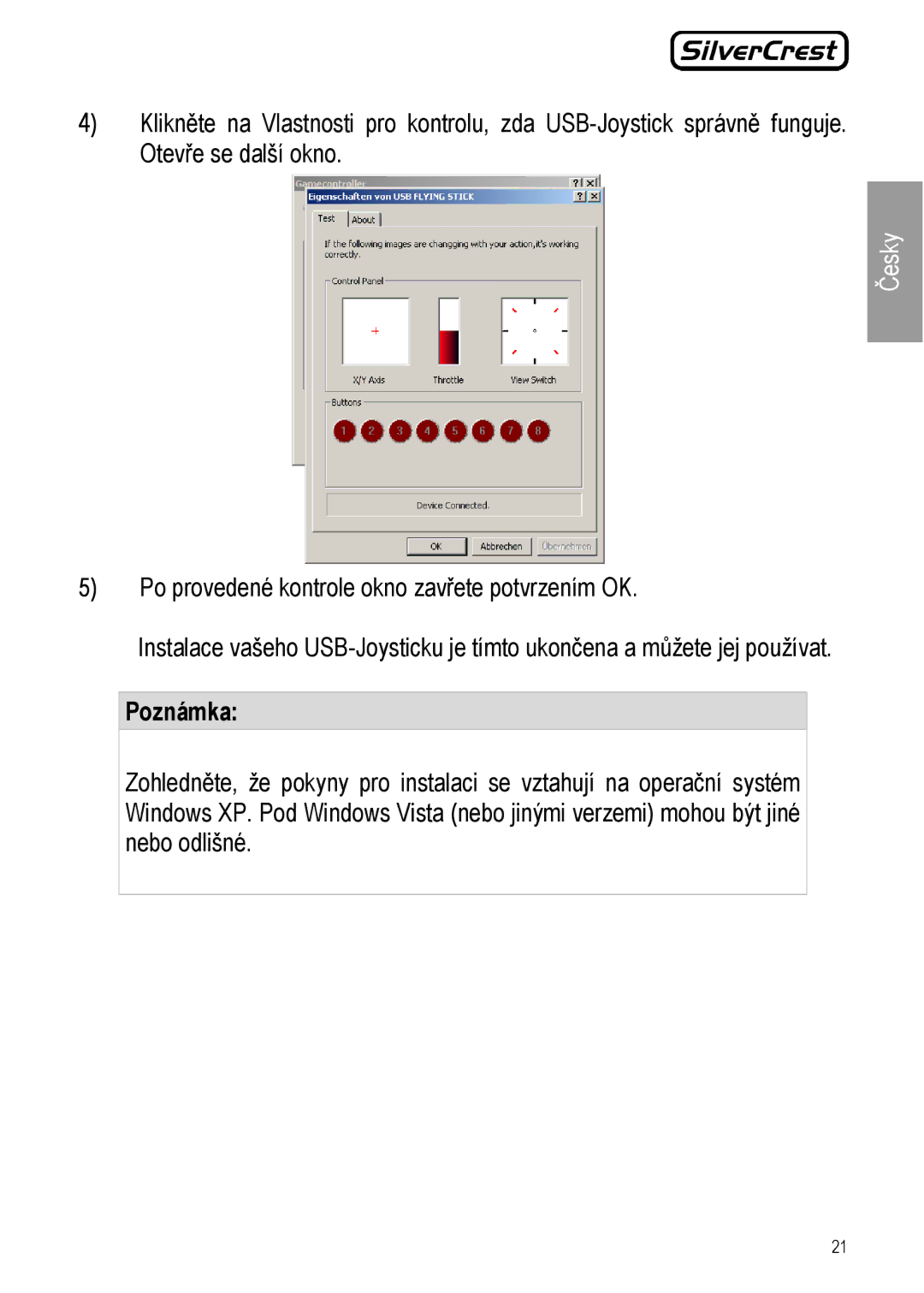 Silvercrest JS-101 manual Poznámka 